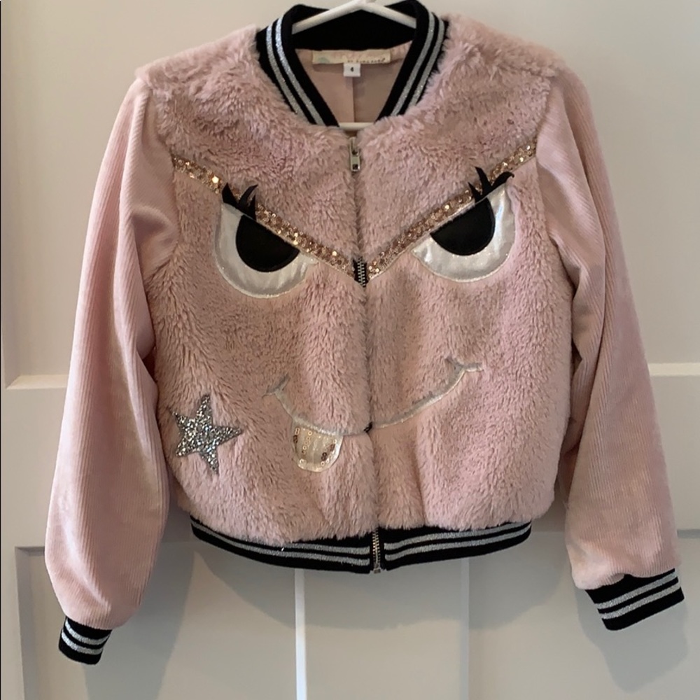 Monster Face Faux Fur Bomber Jacket